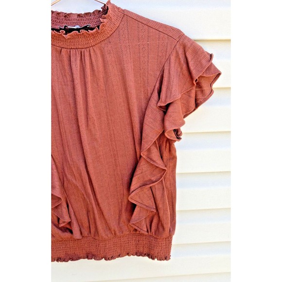 Loft Top Women’s Small Rust Red Short Sleeve High Neck Elastic Waist - Picture 4 of 8